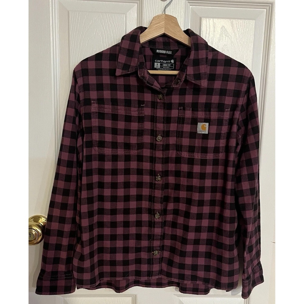 Carhartt Womens Rugged Flex Flannel Shirt‎ S Plaid Button Up Long Sleeve Berry